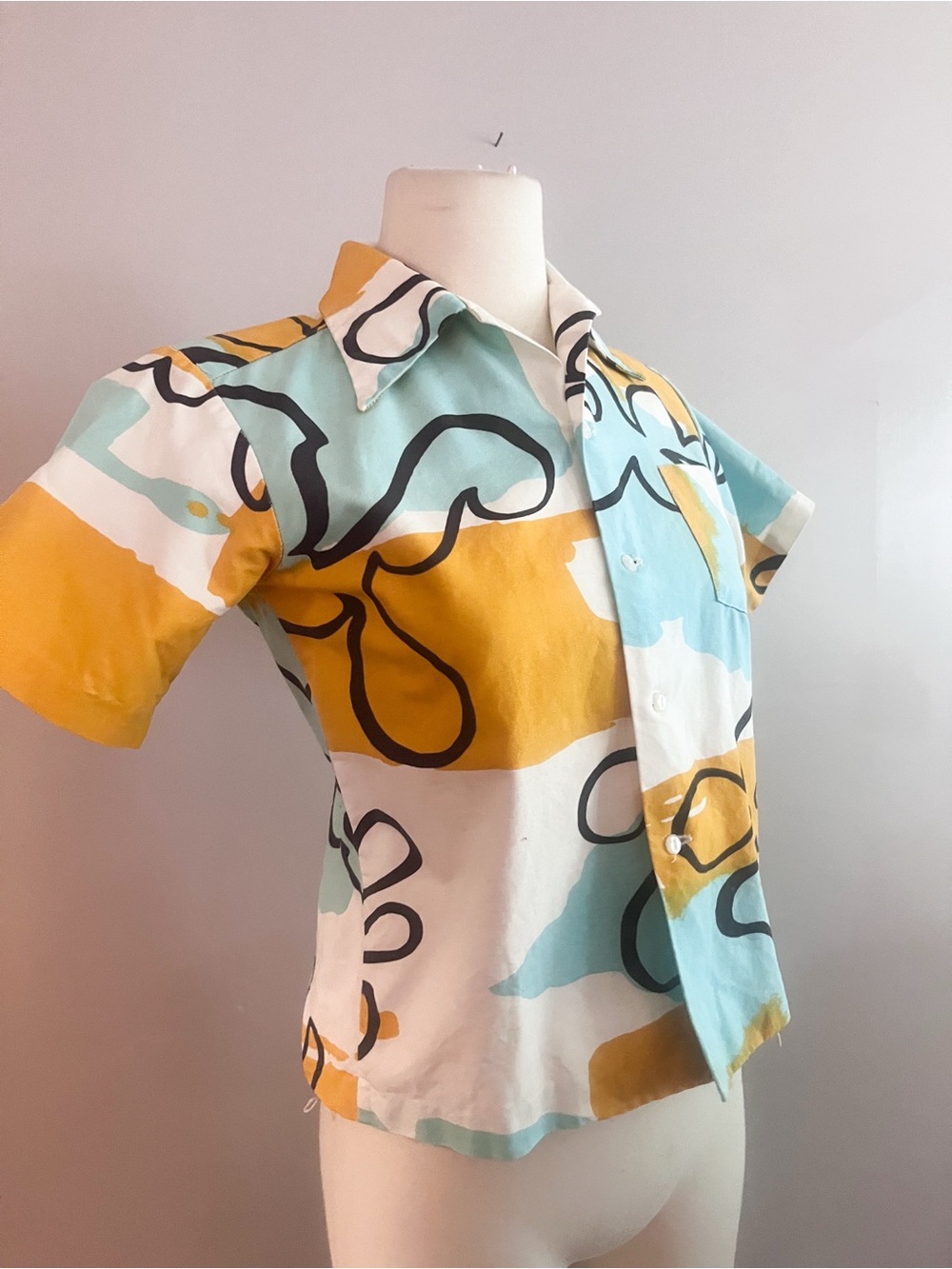 1960s Cotton Barkcloth Vintage hawaiian Print Short-Sleeve Shirt